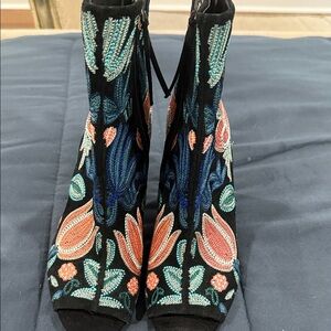 Rebecca Minkoff Black Floral Embroidered Ankle Boots